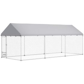 Outdoor Dog Kennel w/ Adjustable & Rotatable Bowl Rack, Waterproof UV-Resistant Cover, Secure Lock, 19.7' x 7.5' x 7.5' Outdoor Dog Kennel w/ Adjustable & Rotatable Bowl Rack, Waterproof UV-Resistant Cover, Secure Lock, 19.7' x 7.5' x 7.5'
