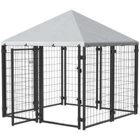 Lockable Dog House Kennel with Water-resistant Roof for Small and Medium Sized Pets, 4.6' x 4.6' x 5' Lockable Dog House Kennel with Water-resistant Roof for Small and Medium Sized Pets, 4.6' x 4.6' x 5'