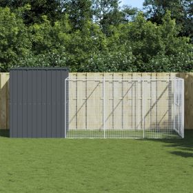 Dog House with Run Anthracite 84.3"x179.9"x71.3" Galvanized Steel Dog House with Run Anthracite 84.3"x179.9"x71.3" Galvanized Steel